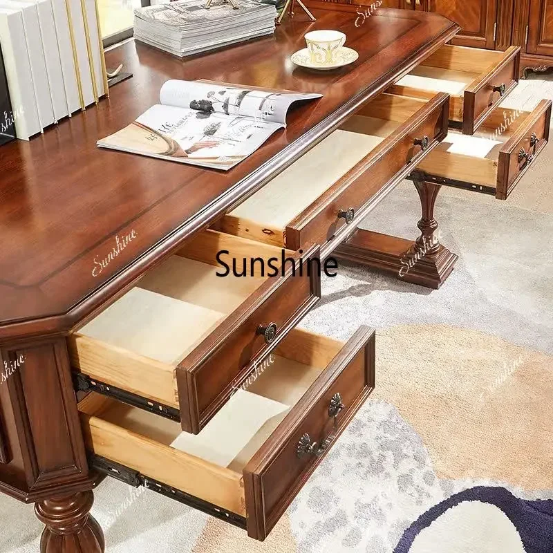 American solid wood antique calligraphy table writing desk furniture set combinationFT*/*/