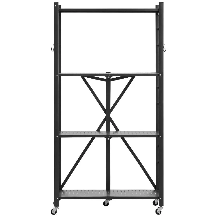 

4-ярусная складная полка для хранения 28x13x54 дюйма, металлический складной стеллаж без сборки, органайзер с 5 колесами