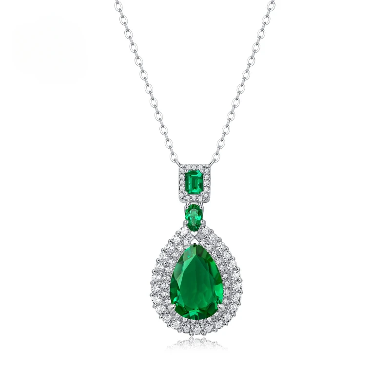 

925 Silver Pendant with Chain Emerald Gemstone Jewellery Silver Necklace