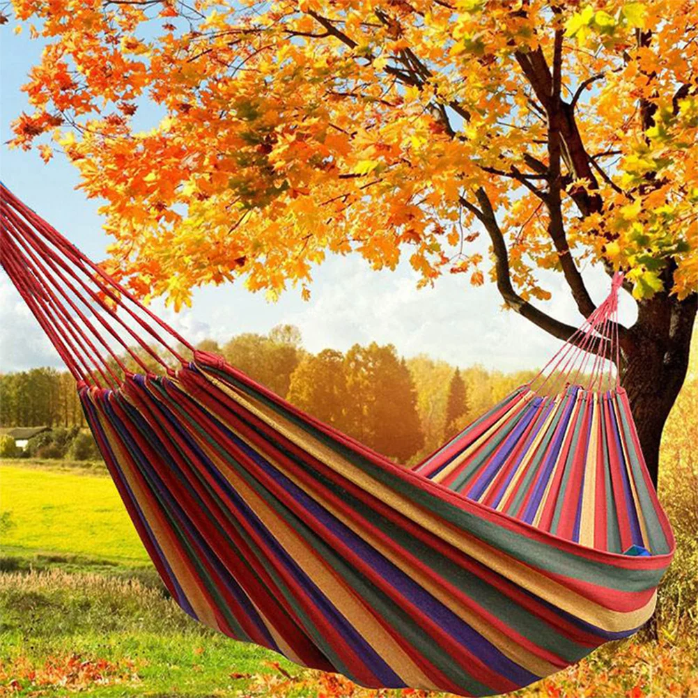 

Portable Canvas Camping Hammock Striped Design Lightweight Outdoor Swing Garden Chair European Rainbow Colorful Outdoor Leisure