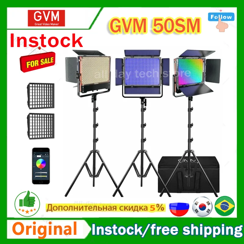 GVM 50SM 2&3 Pcs LED Video Light RGB+Bi-Color Kit with Bluetooth Control Led Panel Lights for YouTube