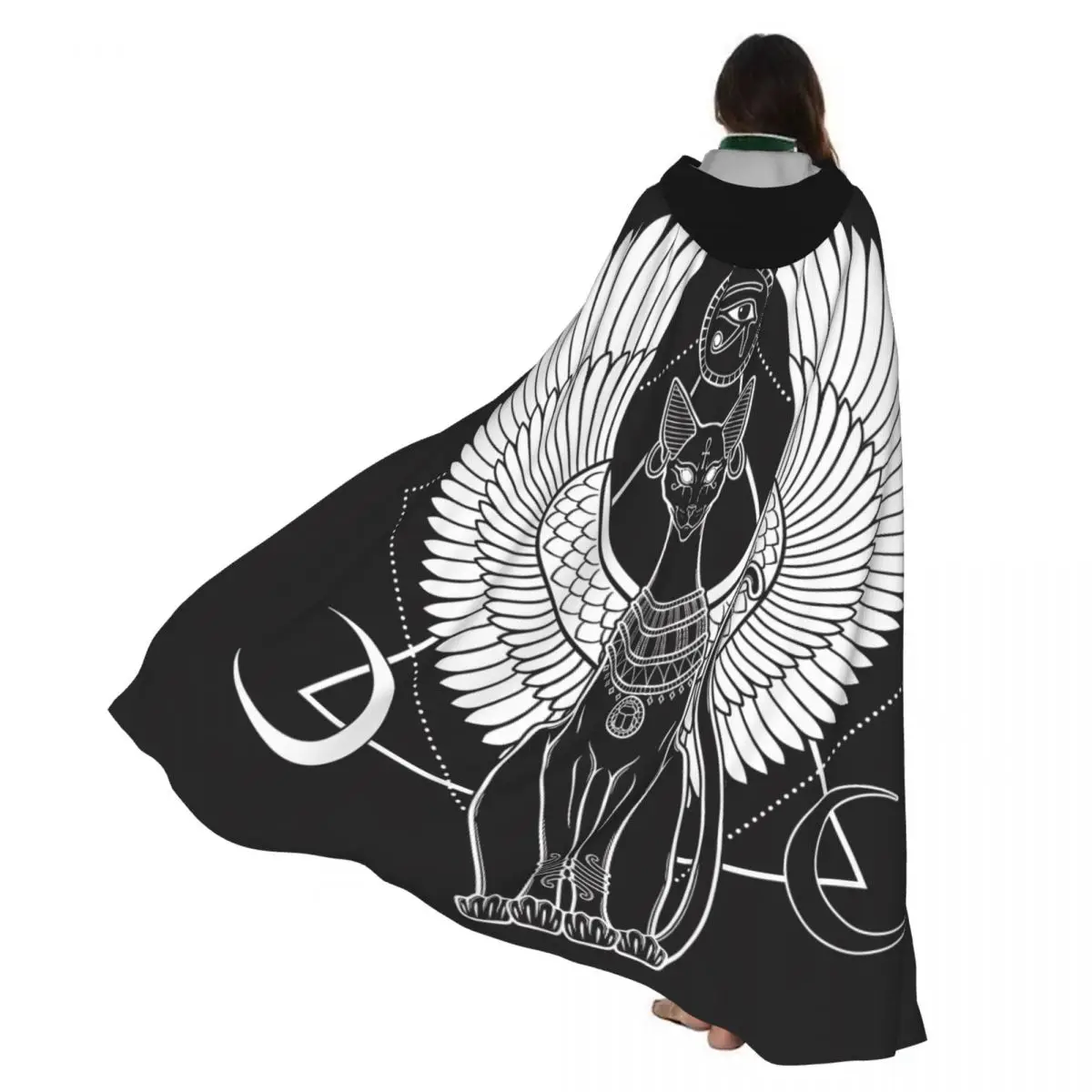 

Плащ для взрослых, накидка с капюшоном, древняя египетская богиня, сфинкс, кошка, средневековый костюм, ведьма, Викка, вампир, эльф, Пурим, карнавальная вечеринка