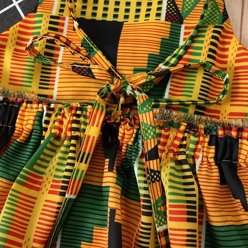 Одежда в африканском стиле для девочек, детские модные милые платья Bazin Riche Dashiki, платье в полоску с принтом для малышей с повязкой на голову, наряды для малышей