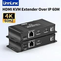 Unnlink-Hdmikvmエクステンダー,IP,cat6,USBイーサネットエクステンダー,nvrカメラモニター,60m, 192フィート,4k,60hz