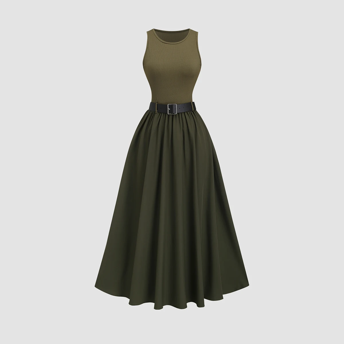 Robe d'été sans manches pour femmes, unie, avec ceinture, style simple, classique, romantique, décontractée, pour les vacances