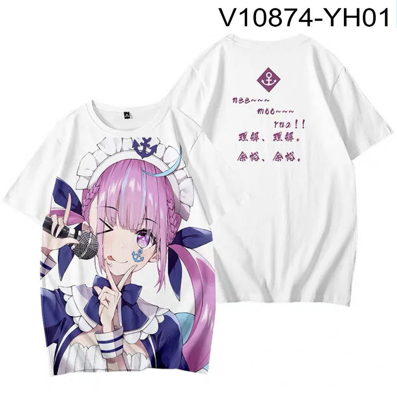 VTuber-T-shirt Minato Aqua avec impression 3D, mode estivale, col rond, manches courtes, streetwear populaire, grande taille