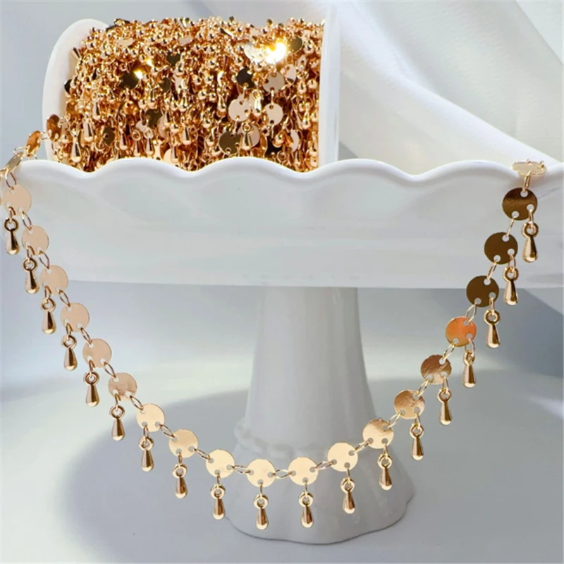 10 Meters/Lot New Retro Round Sequins Waterdrop Link Chains for DIY Necklace Garment Tassel Chain Jewelry Findings Accessories