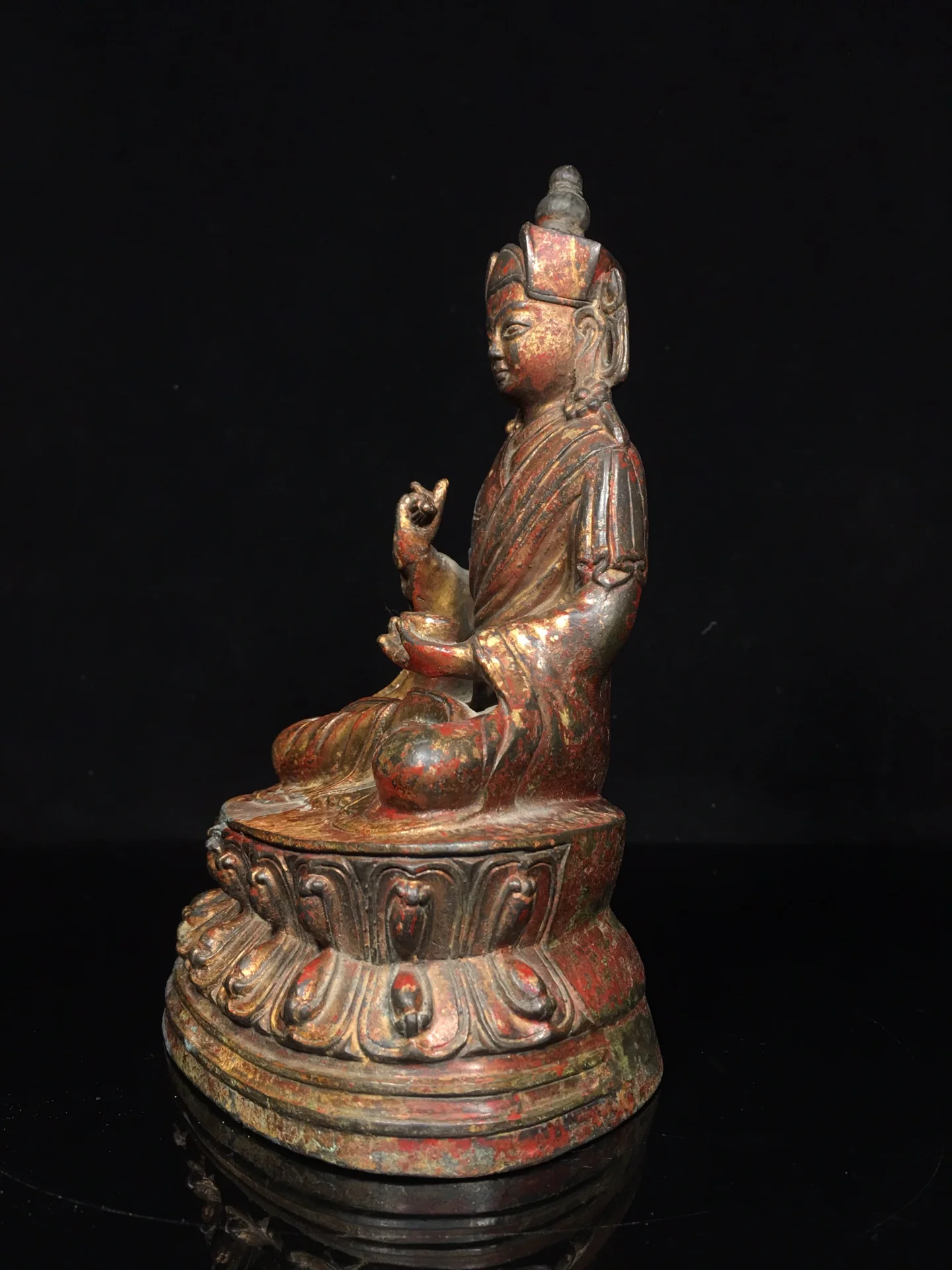 22CM Bronze STATUE Seiko Pure Copper Padmasambhava Guru Rinpoche Master 15cm, Height 22cm, Thickness 10cm, Weight 1.6KG