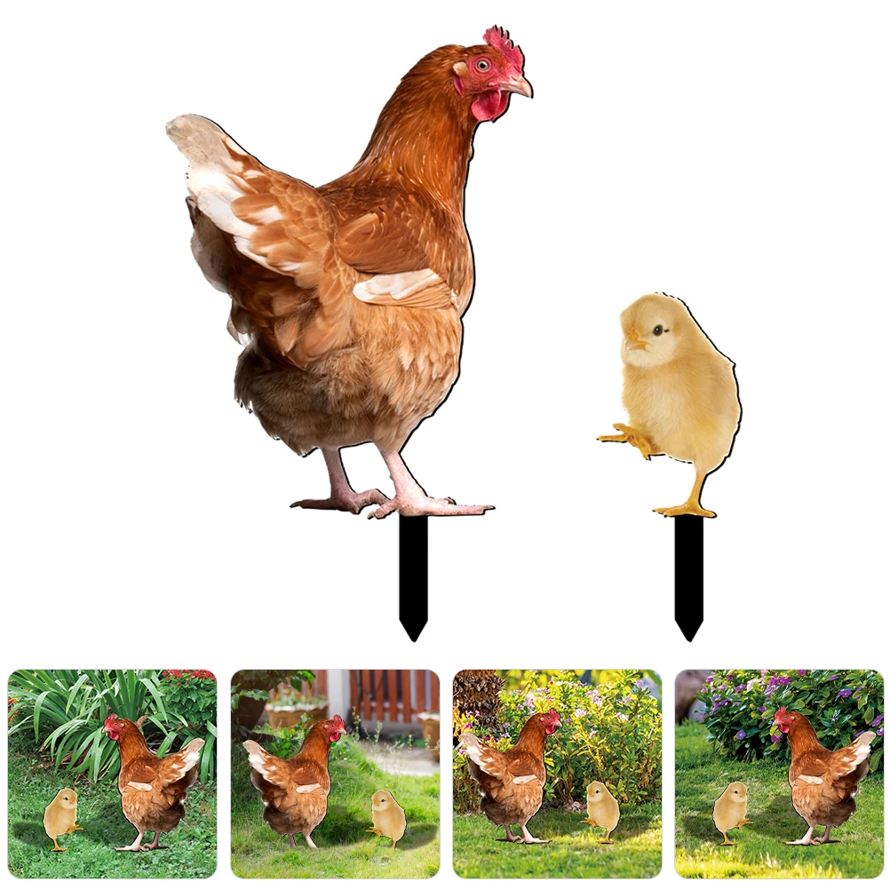 

2pcs Acrylic Decor Lawn Insert Chicken Shaped Decorative Yard Sign Durable Lawn Ornament Front Yard Decoration Decoration Stake