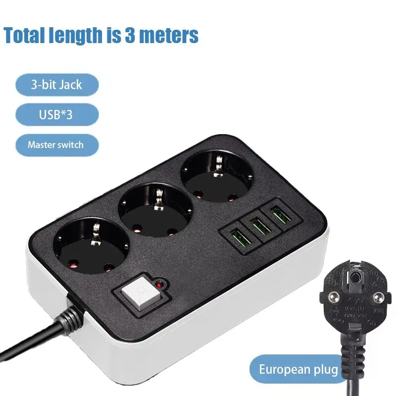 Round Power Strip USB Travel Adapter Socket Power Plug Eu 2M 3M Extension Cable Kitchen Household Use Universal Charger