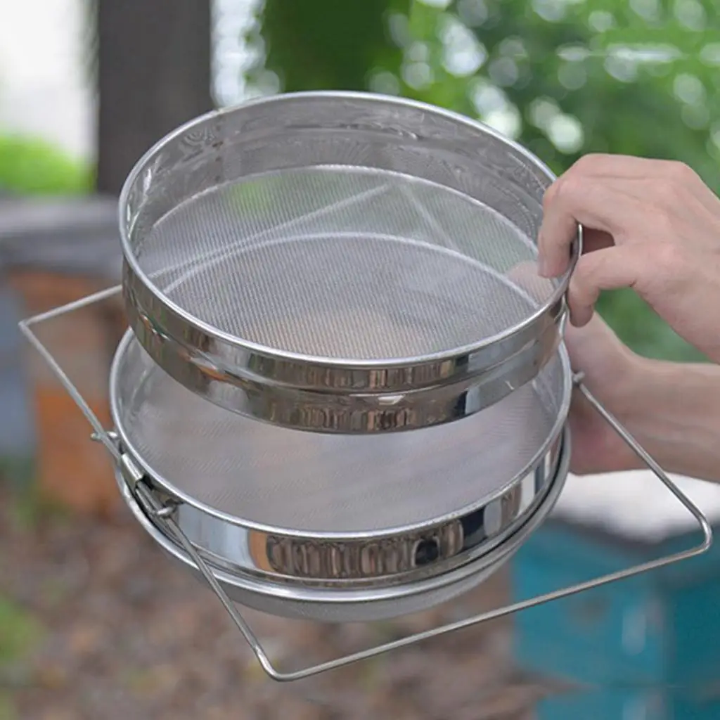 Stainless Steel Double Sieve Honey Strainer Food Filter with Extendable Arms