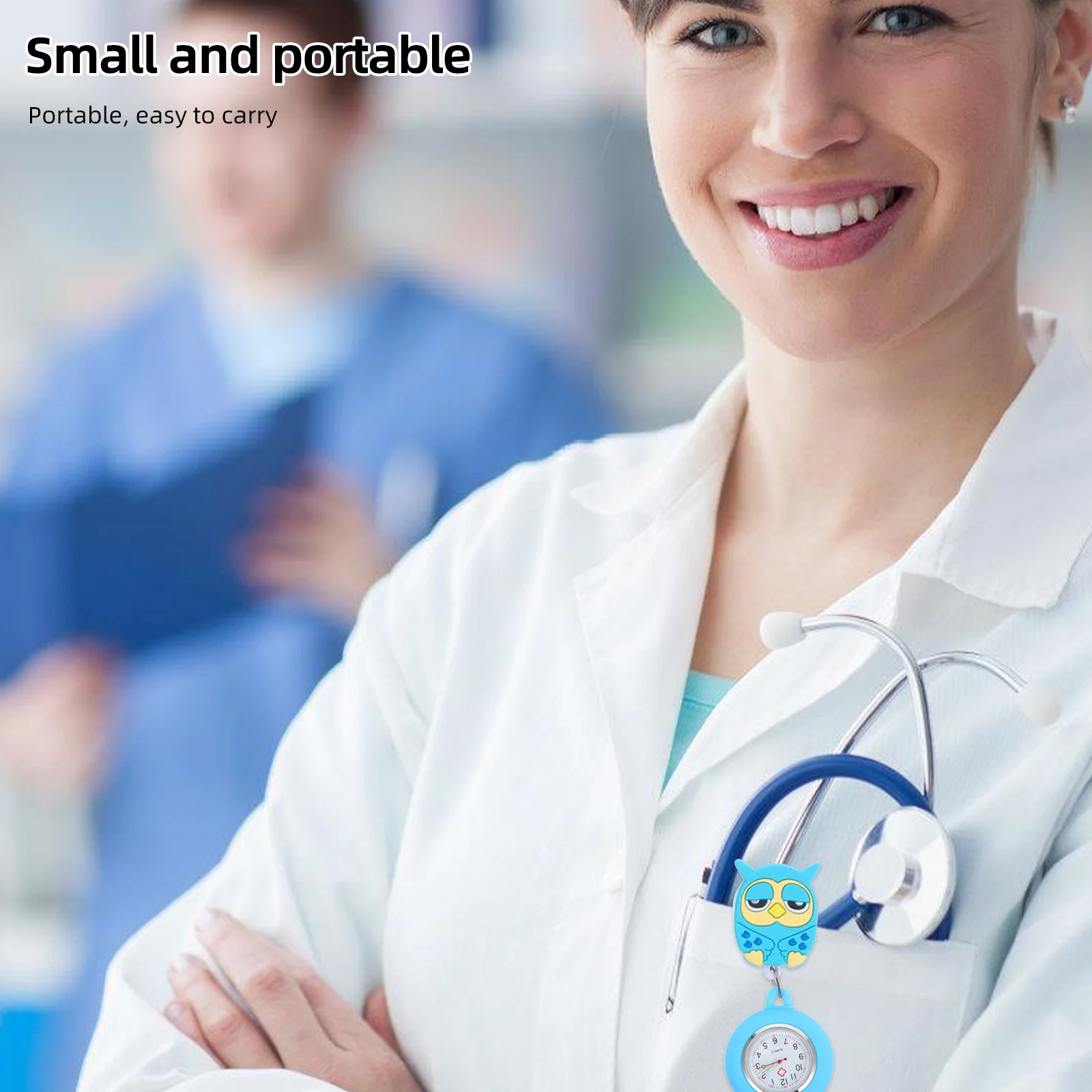 

Soft Rubber Nurse Pocket Watch Sky Blue Silicone Stretchable For Doctors Nurses Owl Design Quartz Hanging Medical Watch