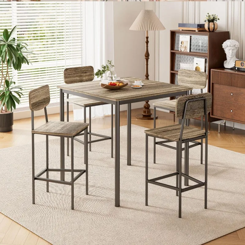 Five-person sturdy and durable industrial style space-saving dining table and chair combination
