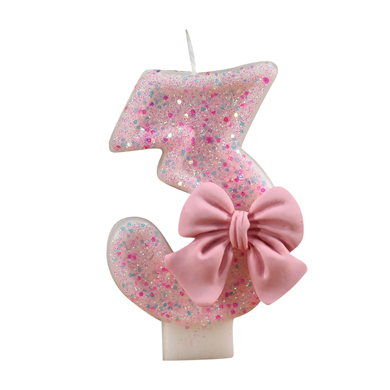 Pink 3D Number Cake Decorating Candles Cute Pink Bow Digital Candles Cake Topper Birthday Party Memorial Day Party Cake Decor