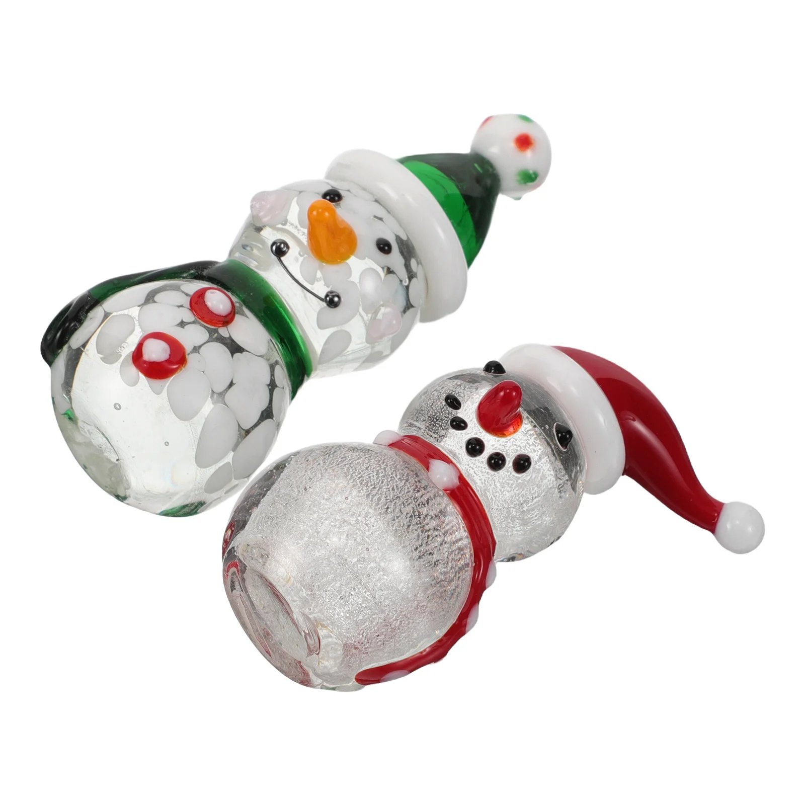 

2Pcs Glass Christmas Snowman Decor Hand Blown Mini Snowman Collection Statue Holiday Party Supplies Christmas Statue