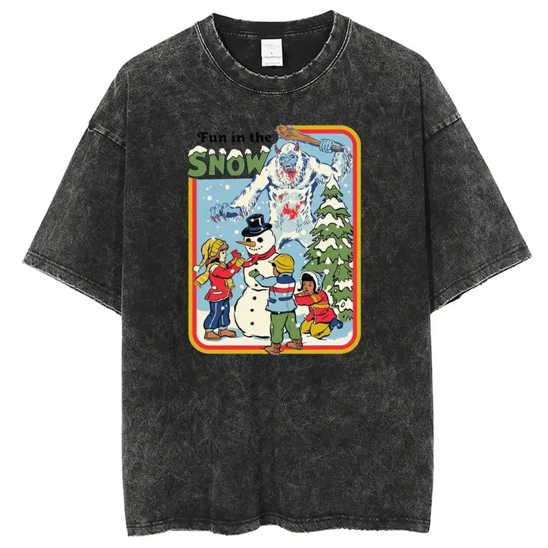 Anime The Snow Man Printed Washed T Shirt Men, Retro 100% Cotton Tops Tees, Harajuku Tshirt , Streetwear Hip Hop Unisex T-shirts