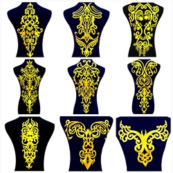 Iron On Appliques For Dress Gold Embroidery Patches Motif Flowers For Garment Diy Apparel Trims 50.5cm*25cm