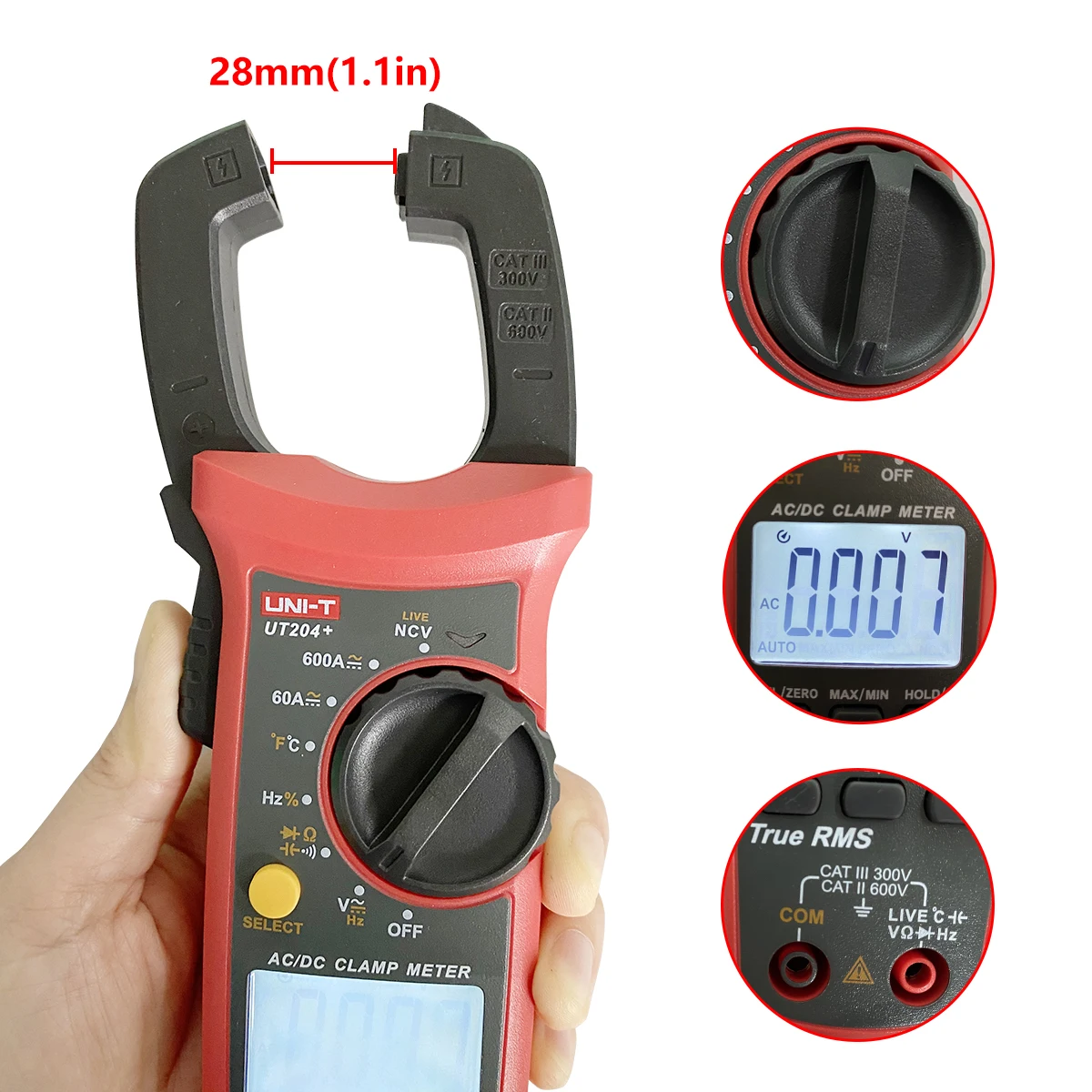 UNI-T UT204 + الرقمية المشبك متر التيار المتناوب/تيار مستمر فاحص التيار صحيح RMS السيارات المدى قياس درجة الحرارة عالية الدقة المتعدد