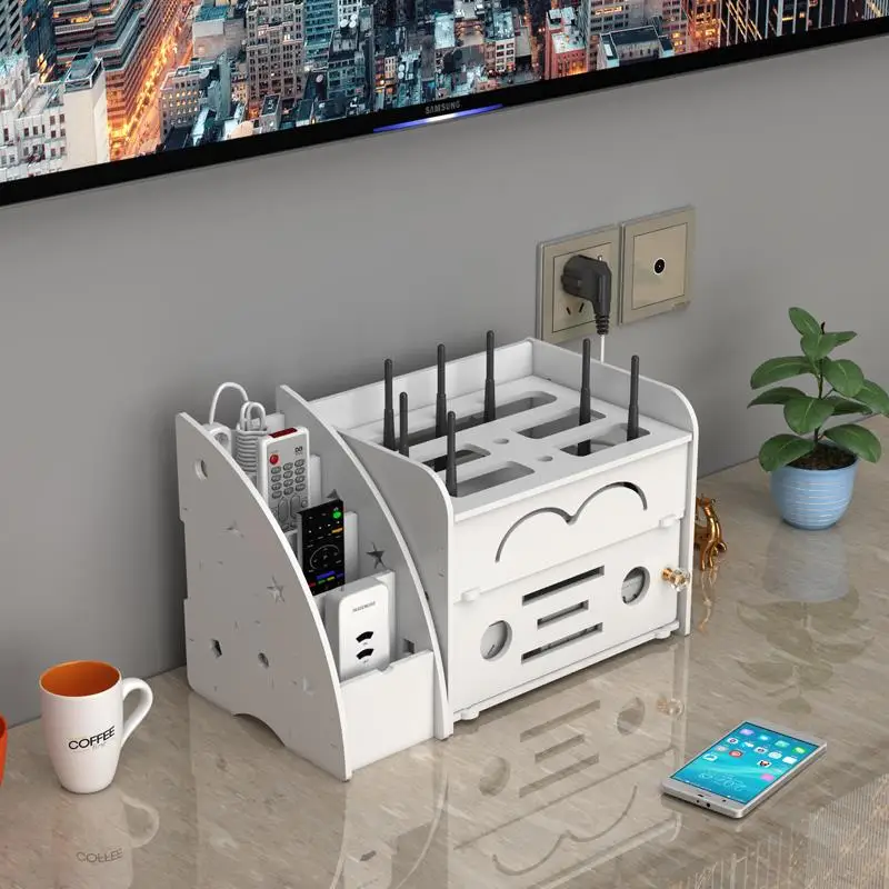 Wireless Network Router Storage Box Oil Leak Detector Placement Holder PVC Material Living Room Suitable Organizer Accessory