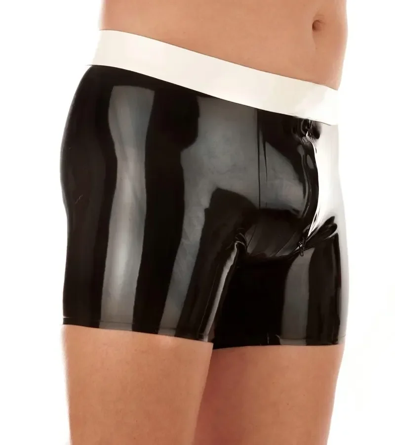 

100%Latex Sexy Men Underwear with Zipper Rubber Panties Wet Look Underpants Fetish Male Short Pants Boxer