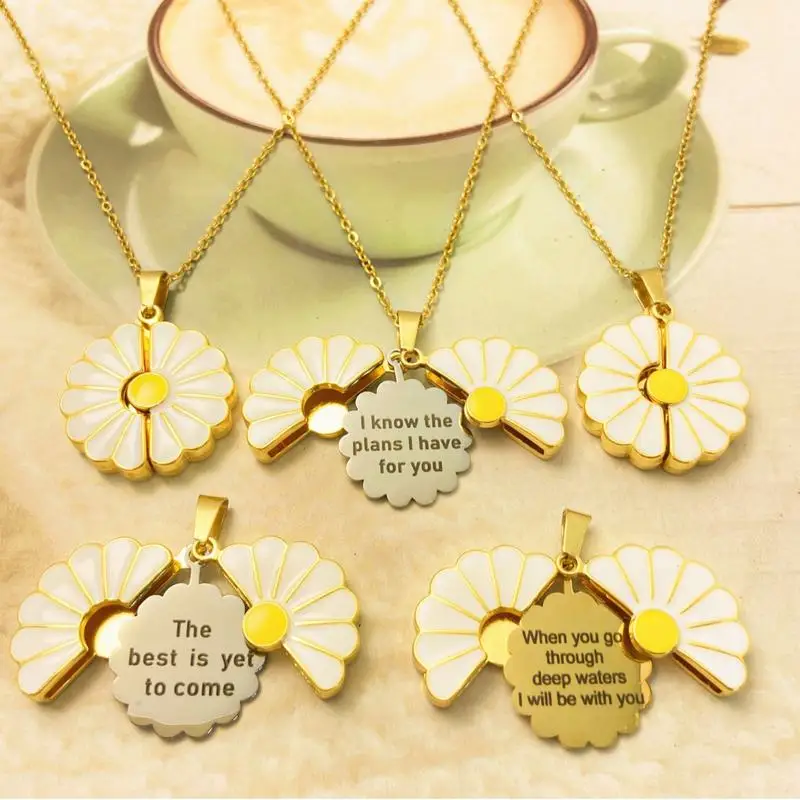 

10 Pieces Stainless Steel Daisy Custom Engraved Sunflower Drip Oil Pendant Fashion Accessories Love You for Women