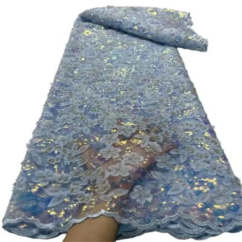 Tessuto di pizzo netto con paillettes francesi 2023 viola/oro tessuto di pizzo africano 3D di alta qualità ricamo nigeriano tessuto di pizzo per feste in Tulle