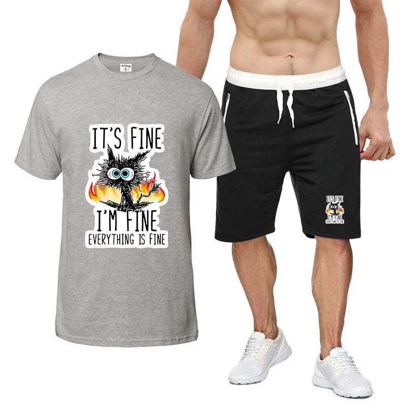 Divertente Cool Cat 2025 Summer Men's Everything is Fine Best Seller Rinfrescante e antiaderente al corpo T-shirt Pantaloni Tute sportive