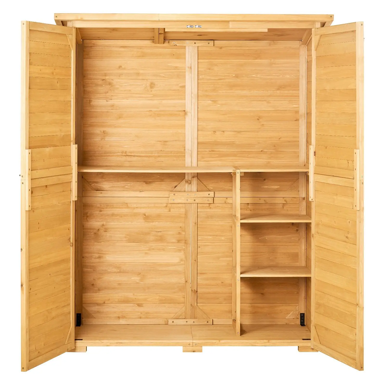 Outdoor Storage Shed, Large Wooden Outside Storage Cabinet with Waterproof Roof and Metal Frame, Double Lockable Doors Garden To