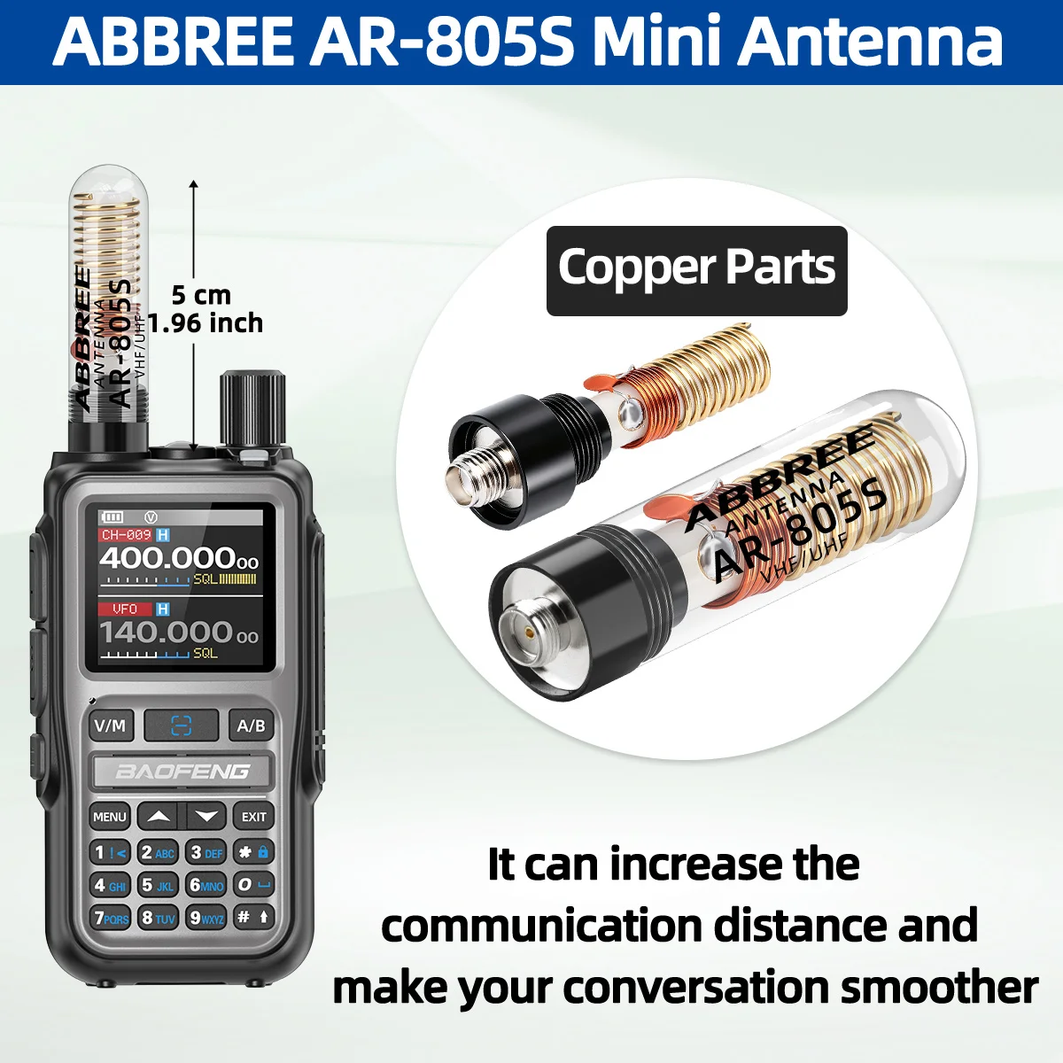 ABBREE Transparente AR-805 Plus AR-805S Dualband-Antenne mit hoher Verstärkung, SMA-Buchse, große Reichweite für Baofeng UV-5R UV-21 PRO Amateurfunk – Detail 11