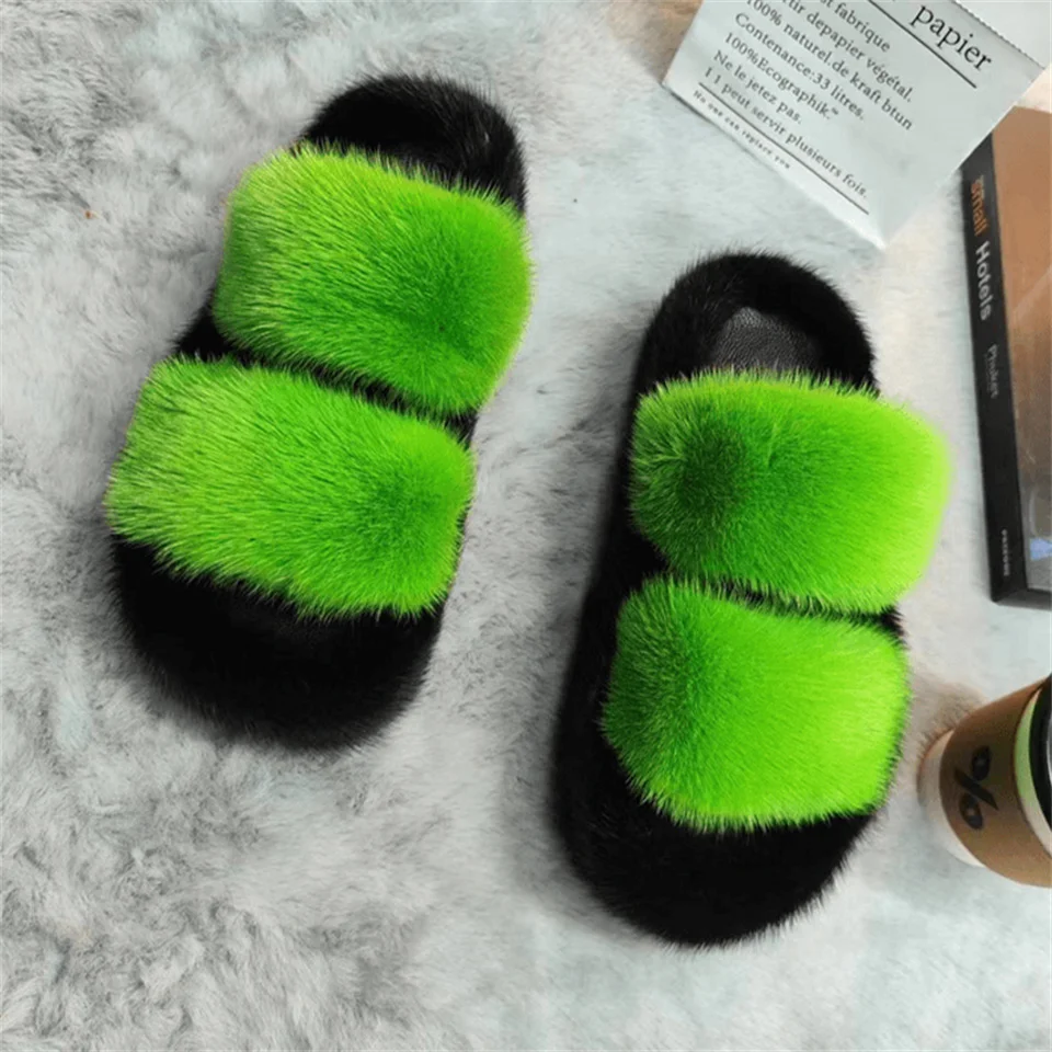 Fashion Mink Fur Slippers Designer Shoes Slippers For Women Outdoor 2024 New Autumn All-Match Korean Cute Fluffy Mink Slippers