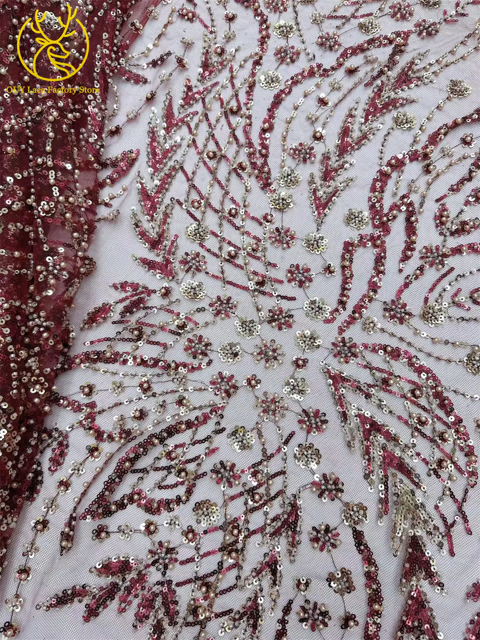 2026 Französisches Hochzeitskleid Perlen-Pailletten-Spitzenstoff 5 Yards Nigerianischer Tüll-Spitzenstoff Afrikanischer Spitzenstoff für Hochzeitsfeier-Näharbeiten – Detail 19