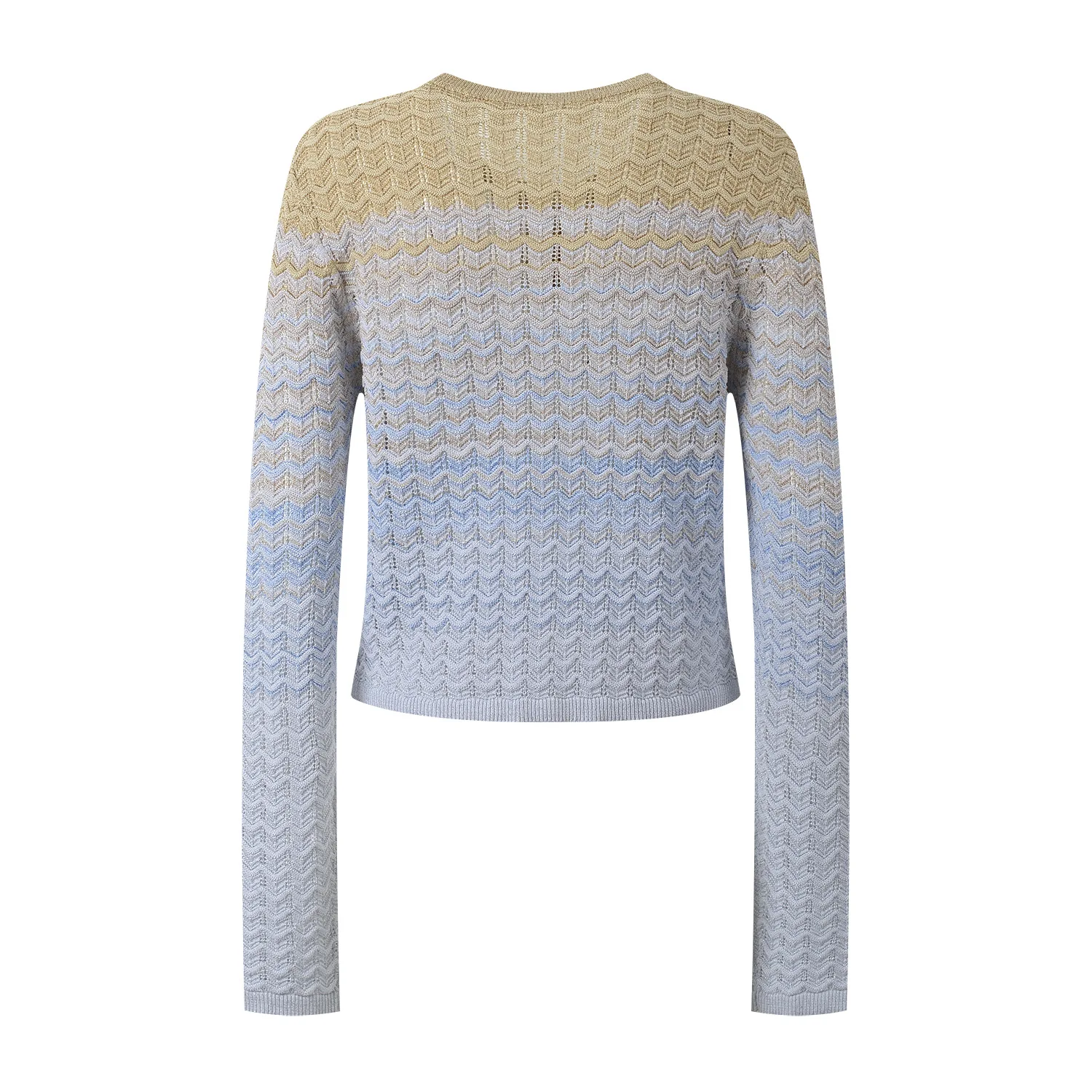 Spring 2024 adient Color Wave Pattern Knitted Single Button round Ne Open Cardigan Versatile Ele Top Commute Sle