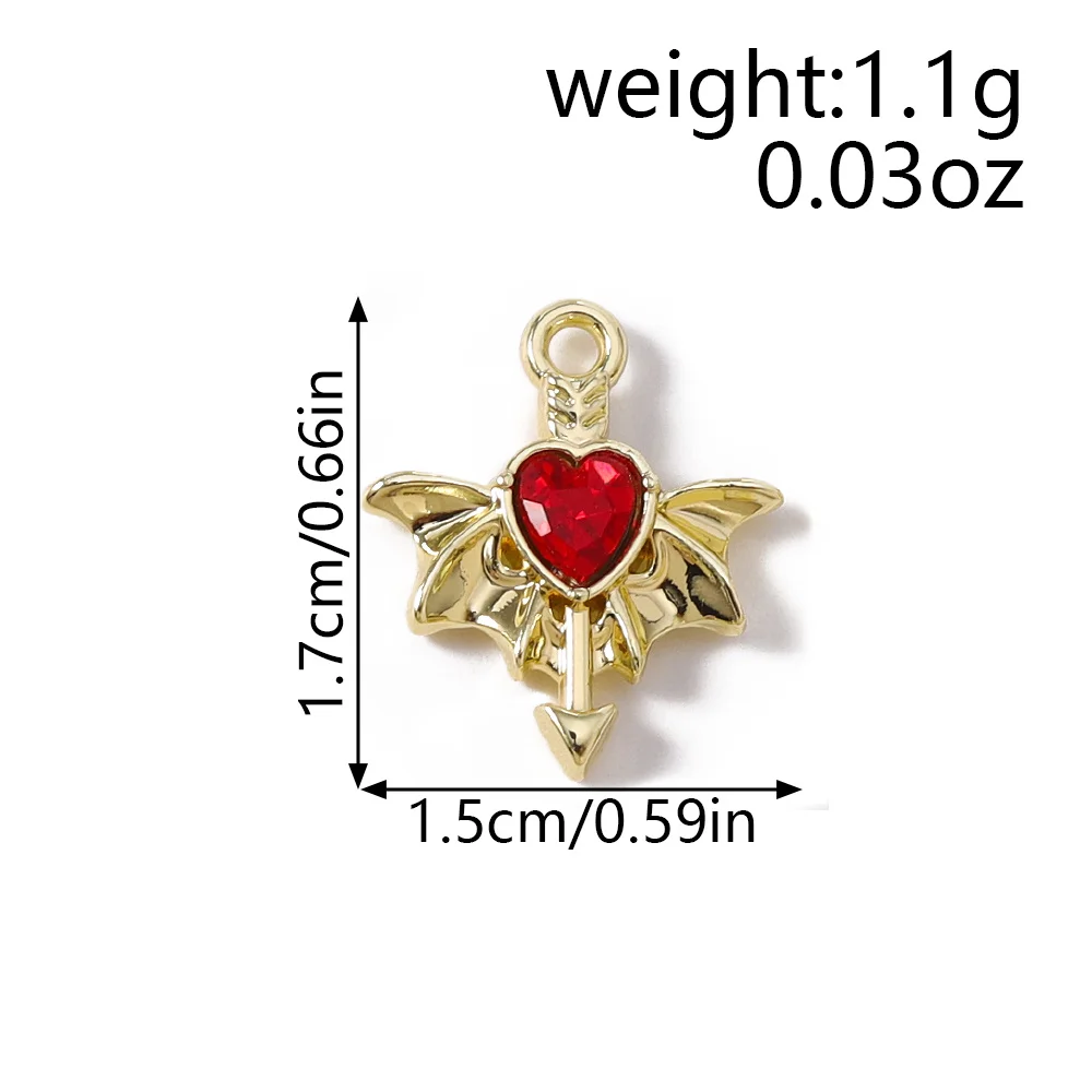 Tusember 5 Stück Gothic Kristall Metall Herz Flügel Charms Anhänger für Halsketten Ohrringe Armbänder DIY Schmuckherstellung Zubehör – Detail 3