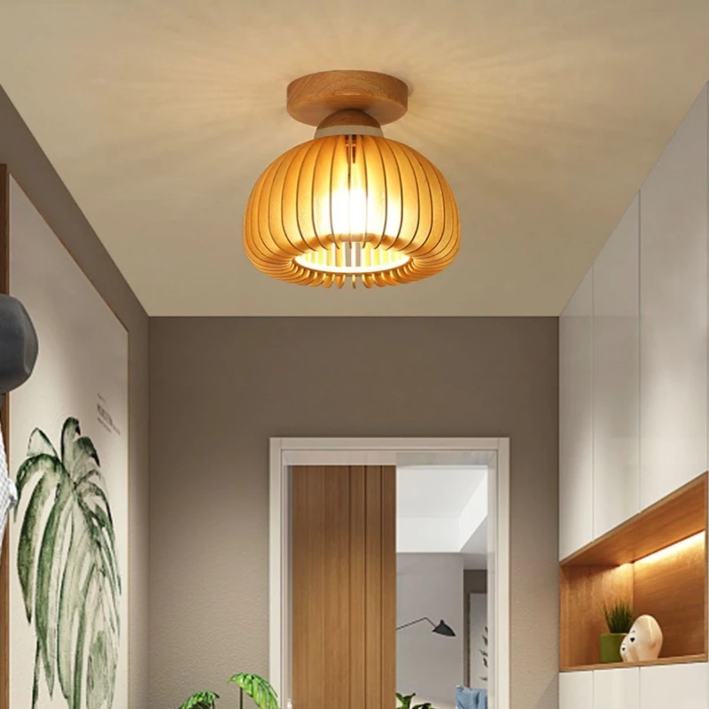 

Japan Style Corridor Ceiling Light Aisle Ceiling Lamps for Balcony Cloakroom Retro Indoor Lighting Fixtures Wooden Pumpkin E27