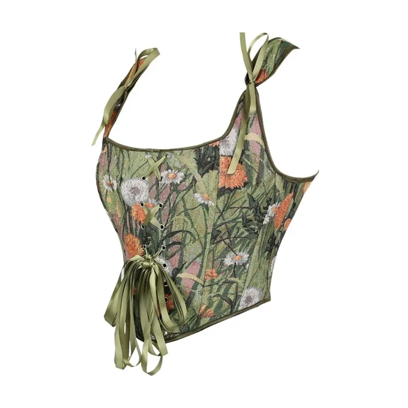 

Винтажные готические женские корсеты на шнуровке с цветочным принтом, корсет на бретелях, сексуальный тренажер для талии, формирователь тела, корректирующее белье, жилет для похудения