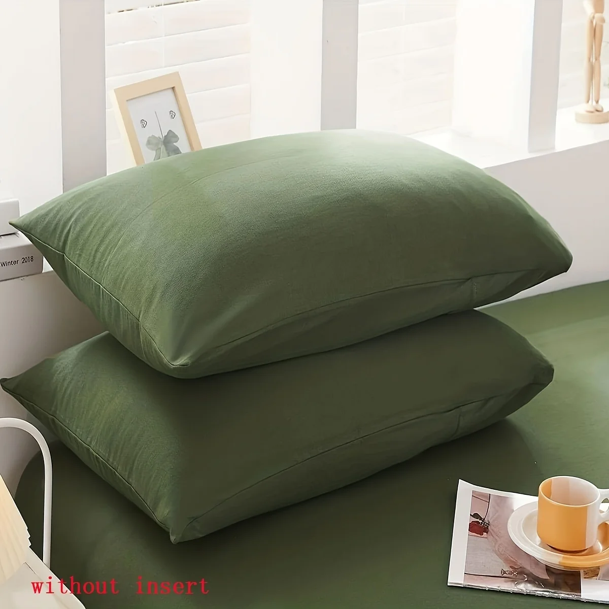 2 fundas de almohada de color sólido verde militar.