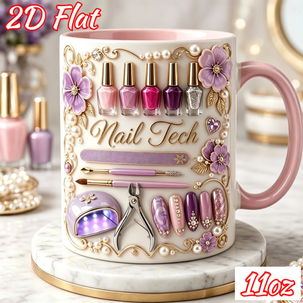 Personalized Nail Art Mug 11oz Custom Name Lavender Floral Nail Design Ceramic Coffee Cup Gift for Nail Technician Christmas Hom