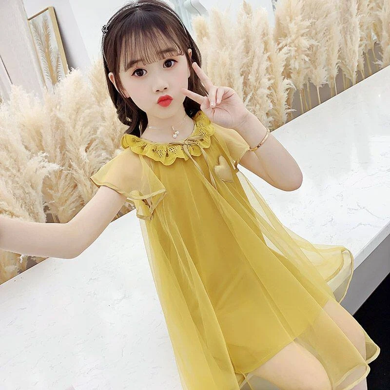 

Girls' Dress2026New summer sleeveless dress for children, trendy and stylish solid color princess dress for girls