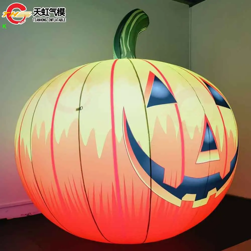 Livraison rapide 4m modèle de citrouille gonflable éclairage LED ballon au sol gonflable pour la décoration d'halloween