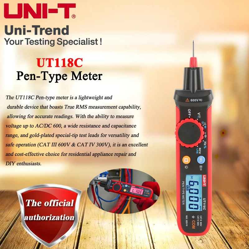 UNI-T True RMS Pen-Type Meter UT118C; Resistance/Capacitance/Frequency/Diode/EF Measurement/NCV Testing