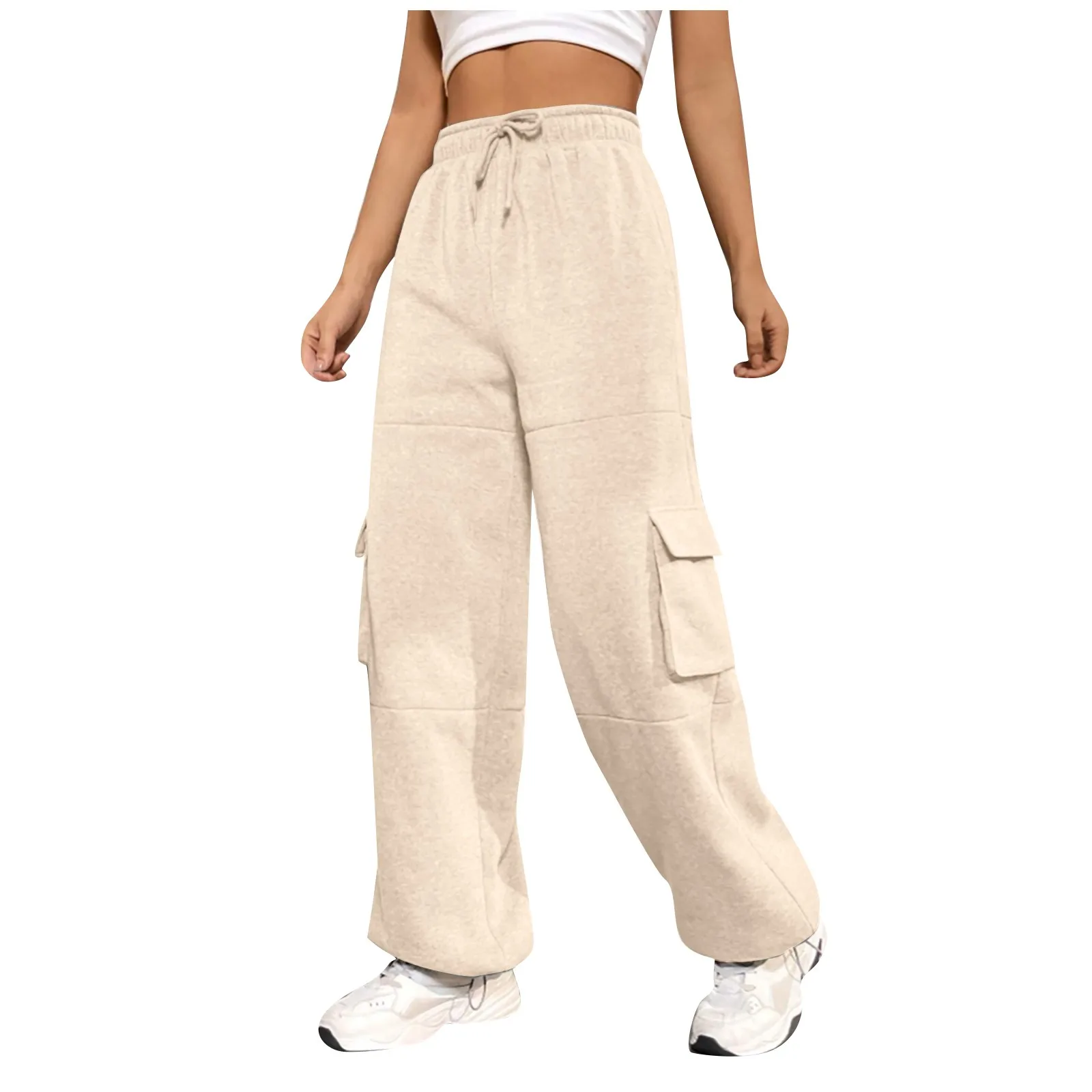 cargo pants women pants Basic Multi Pocket high waist wide leg pants Strap Elastic Waist Sports Straight Guard trousers pantalon