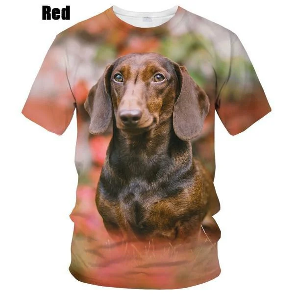 New Summer Hot Sale 3D Dachshund Men\'s/women\'s Fashion Slim 3D Printing Short-sleeved Casual Round Neck T-Shirt