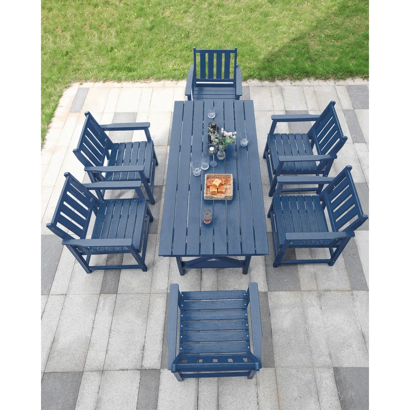 

Бесплатная доставка в США, современный 6-местный HDPE, набор уличной мебели для патио, садовый стол, стулья для двора, больницы, столовой, пляжного отеля