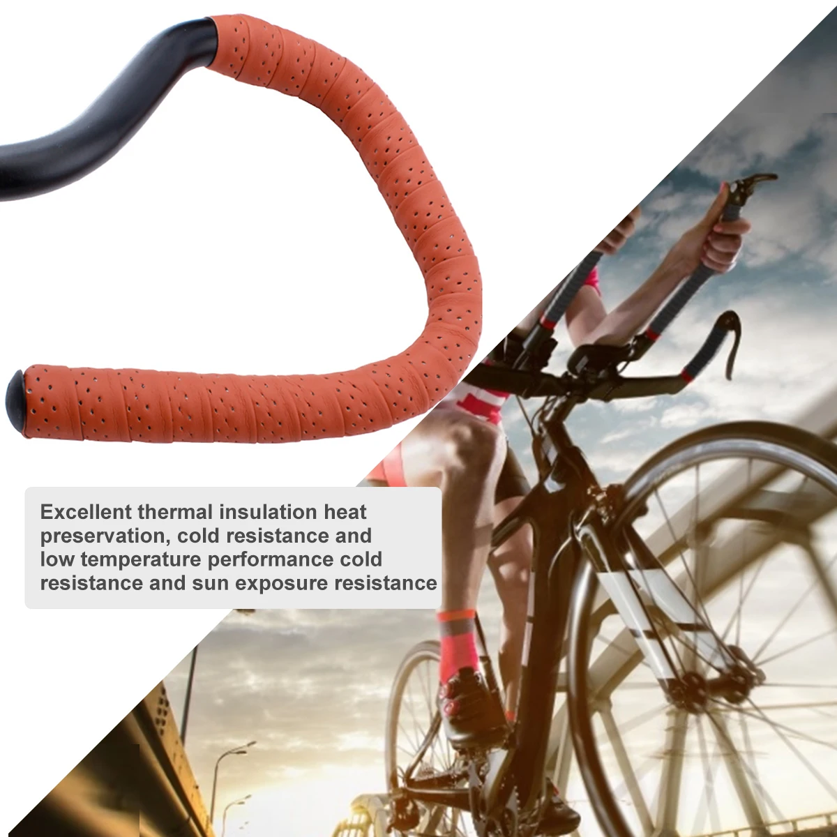 

1 Set Shock-Absorbent Bicycle Handlebar Tape PU Leather Grip Strips Non-Slip Wrap for Mountain Road Bikes