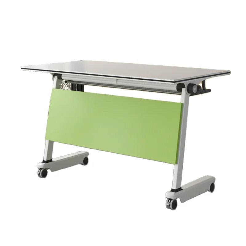Foldable Mobile Oblong Conference Table Combination Modern Simple Design Melamine Material Spliceable Wheeled Office Furniture