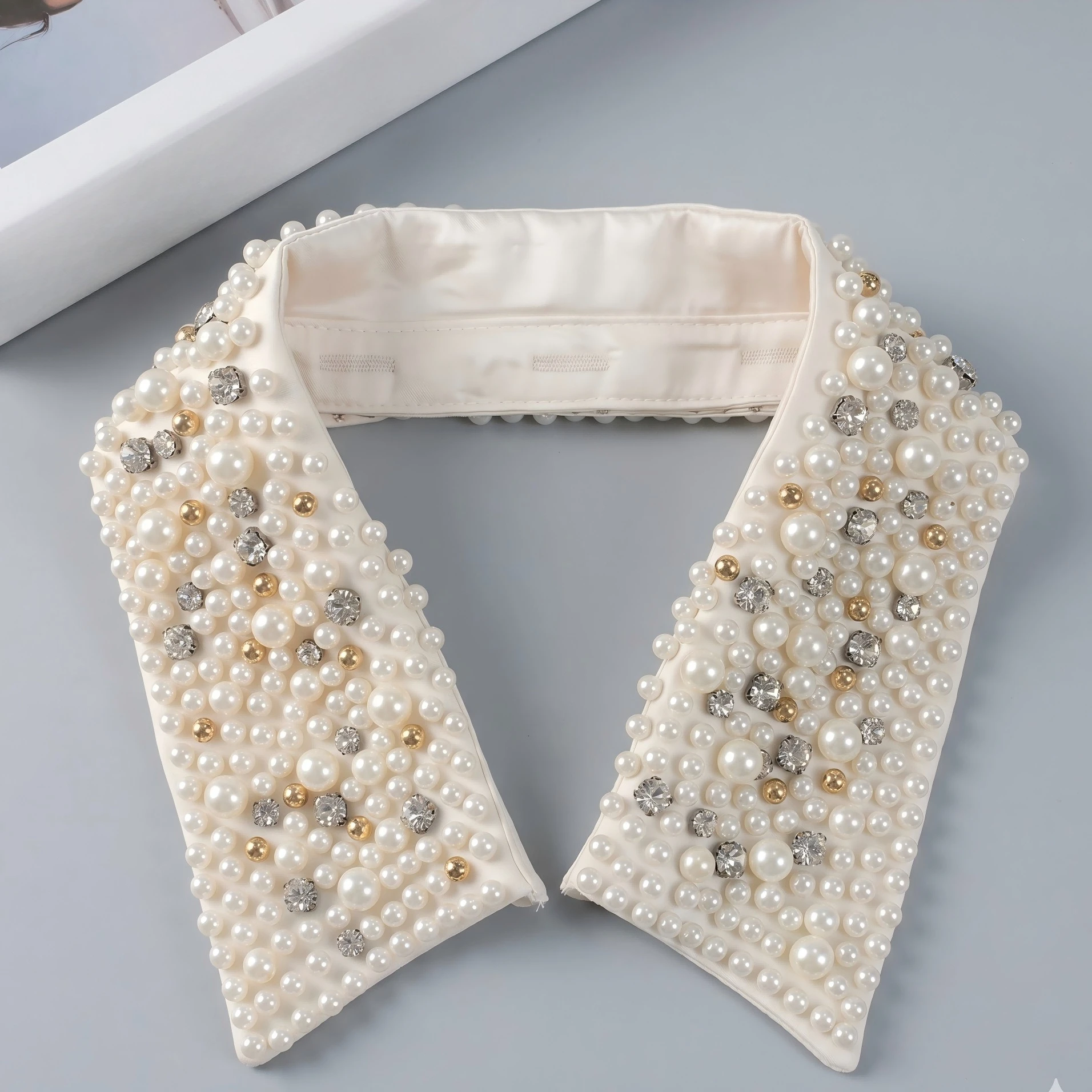 Pearl Rhinestone Beaded Detachable False Collar Luxury Faux Shirt Collar Layering Accessory For Women Sweater Evening Dress