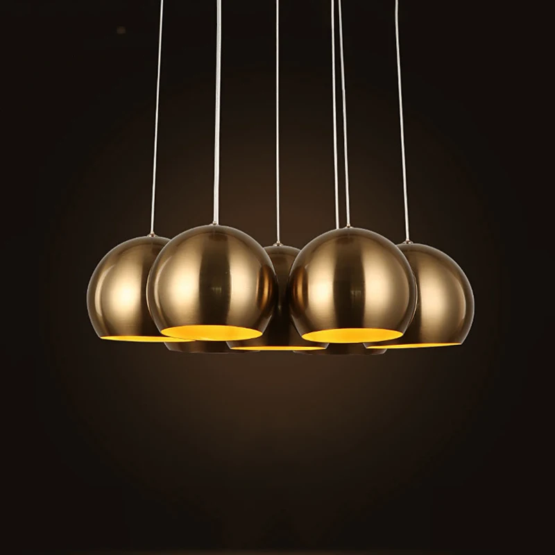 

American Style Metal Ball Shaped Restaurant Ktv Bar Atmosphere Pendent Lamp European Retro Brass Home Decoration Led Spotlights