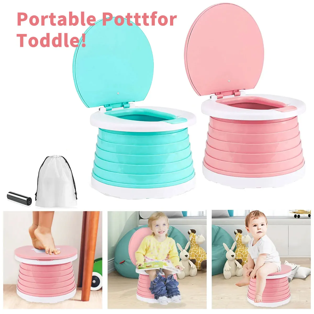 Kids Potty Toilet Training Seat Folding Portable For Travel Holiday Baby Toddler