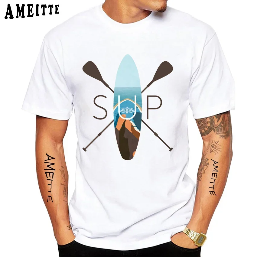 Relax Paddle Board SUP T-Shirt New Summer Men Short Sleeve Hip Hop Boy Tops Stand Up Paddle Sport Mans White Tees