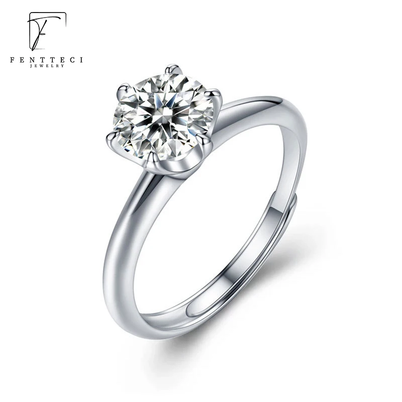 

FENTTECI Classic Real 1 Carat Moissanite Diamond Wedding Ring For Women 925 Sterling Silver Engagement Fine Jewelry Gift 2023